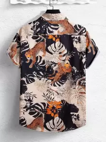Manfinity RSRT Men Animal Tropical Print Shirt Without Tee, Short Sleeve Button Up Graphic Colorful Baggy Shirt, Boyfriend Gift - Multicolor - View 2