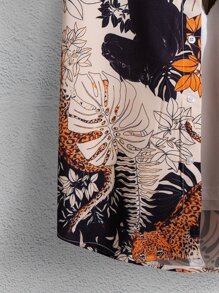 Manfinity RSRT Men Animal Tropical Print Shirt Without Tee, Short Sleeve Button Up Graphic Colorful Baggy Shirt, Boyfriend Gift - Multicolor - View 3