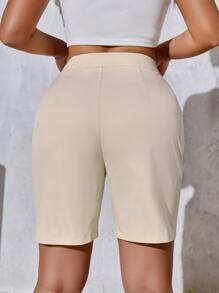 SHEIN SXY Quần đùi nữ Túi màu trơn Giải trí - Màu be - Xem 2