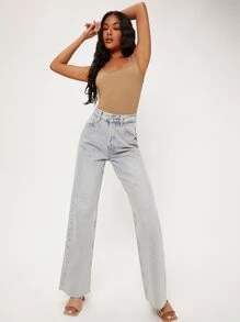 SHEIN BASICS Solid Wide Strap Bodysuit - Camel - View 6