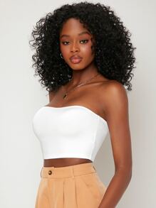 SHEIN BASICS Solid Crop Tube Top - White - View 3