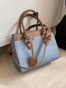 BELLEBORG Quiet Luxury Other Printing Colorblock Letter Graphic Square Bag, For Women, Rookies & White-Collar Workers,For Teacher Gifts,For Lady,For Female For Business/Commute/Work/Office,For Festivals/Vacation/Holiday - Blue - View 3