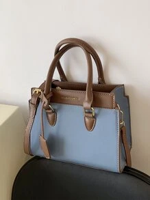 BELLEBORG Quiet Luxury Other Printing Colorblock Letter Graphic Square Bag, For Women, Rookies & White-Collar Workers,For Teacher Gifts,For Lady,For Female For Business/Commute/Work/Office,For Festivals/Vacation/Holiday - Blue - View 5