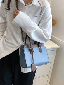 BELLEBORG Quiet Luxury Other Printing Colorblock Letter Graphic Square Bag, For Women, Rookies & White-Collar Workers,For Teacher Gifts,For Lady,For Female For Business/Commute/Work/Office,For Festivals/Vacation/Holiday - Blue - View 6