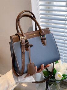 BELLEBORG Quiet Luxury Other Printing Colorblock Letter Graphic Square Bag, For Women, Rookies & White-Collar Workers,For Teacher Gifts,For Lady,For Female For Business/Commute/Work/Office,For Festivals/Vacation/Holiday - Blue - View 7