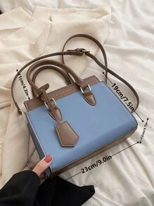 BELLEBORG Quiet Luxury Other Printing Colorblock Letter Graphic Square Bag, For Women, Rookies & White-Collar Workers,For Teacher Gifts,For Lady,For Female For Business/Commute/Work/Office,For Festivals/Vacation/Holiday - Blue - View 8
