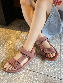 男孩魔術貼踝帶平底涼鞋 - 棕色 - 查看 2