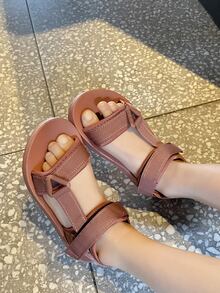 男孩魔術貼踝帶平底涼鞋 - 棕色 - 查看 7