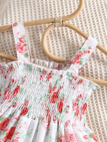 Baby Floral Shirred Ruffle Hem Cami Dress - White - View 3