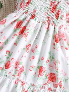 Baby Floral Shirred Ruffle Hem Cami Dress - White - View 4