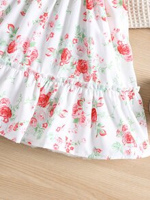 Baby Floral Shirred Ruffle Hem Cami Dress - White - View 5