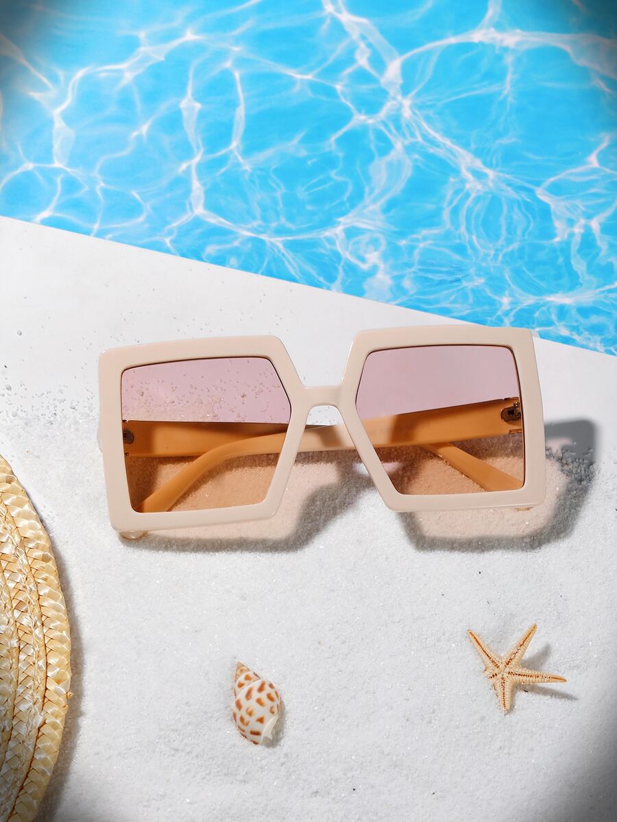 Gafas de moda de lentes tintadas - Beis - Ver 1