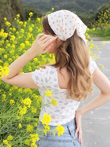 1pc Floral Pleated Headscarf, Beach/Holiday Headband - Orange - View 12