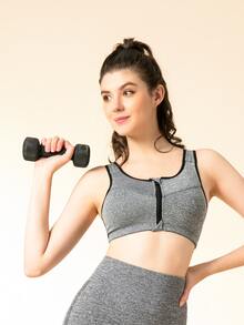 shelf bra soporte alto transpirable unido en contraste cremallera - Gris - Ver 7