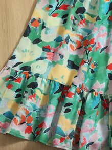 SHEIN 小女童滿版印花荷葉邊掛脖連衣裙 - 彩色 - 查看 4