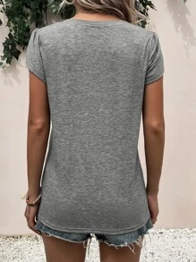 SHEIN LUNE 花瓣袖V領T恤 - 淺灰色 - 查看 2