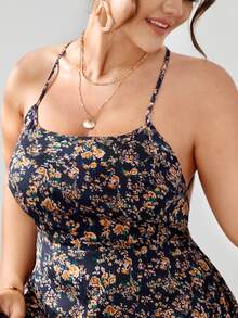 SHEIN Plus Floral Print Criss-cross Tie Backless Cami Dress - Multicolor - View 4
