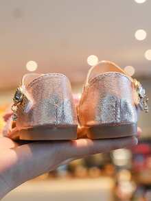 Niñas Zapatillas con tira tobillera con diamante de imitación & con diseño de lazo - Rosa - Ver 2