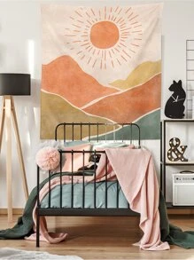 山和太陽印花掛毯 - 彩色 - 查看 2