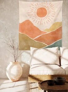 山和太陽印花掛毯 - 彩色 - 查看 3