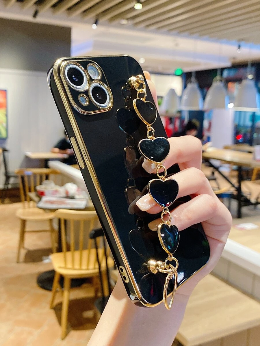 Plain Phone Case With Heart Hand Strap Compatible With IPhone 11,IPhone 13,IPhone 14 Pro Max - Black - View 1