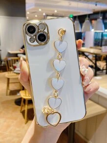 Plain Phone Case With Heart Hand Strap - White - View 2