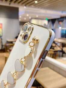 Plain Phone Case With Heart Hand Strap - White - View 3