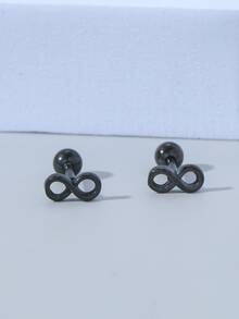Men Infinity Symbol Design Stud Earrings - Black - View 1