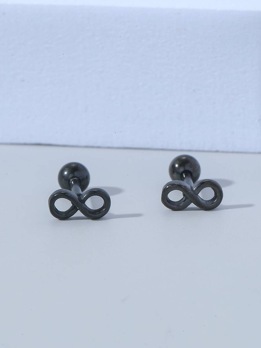 Men Infinity Symbol Design Stud Earrings - Black - View 1
