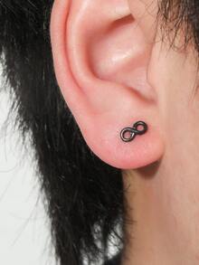 Men Infinity Symbol Design Stud Earrings - Black - View 2