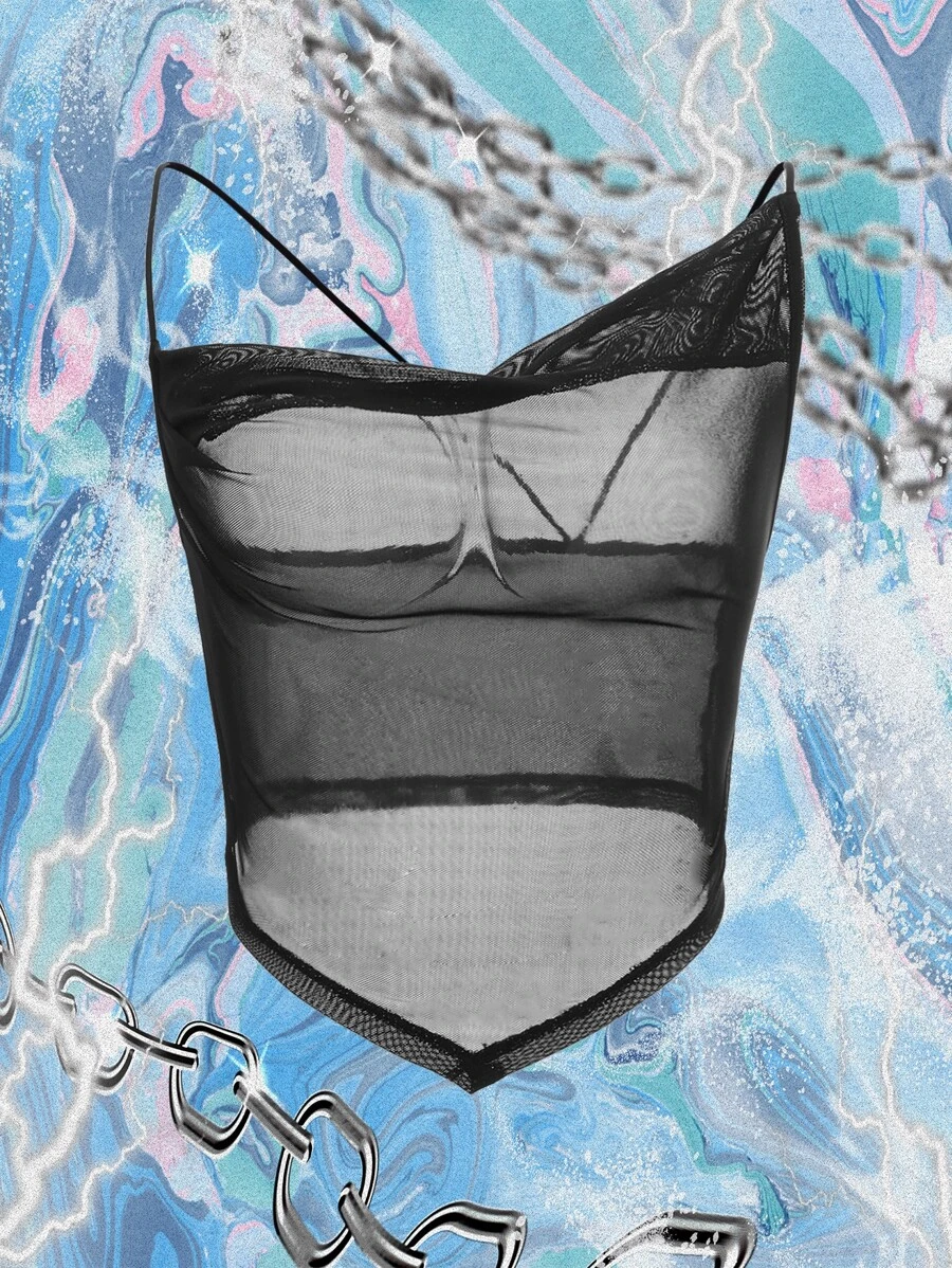 SHEIN ICON Áo hai dây Bất đối xứng màu trơn Gợi cảm - màu đen - Xem 1