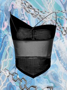 SHEIN ICON Áo hai dây Bất đối xứng màu trơn Gợi cảm - màu đen - Xem 2