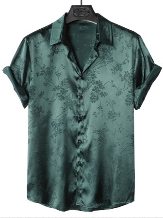 Manfinity Homme Hombres Camisa floral jacquard