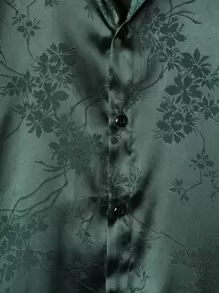 Manfinity Homme 男士花卉提花休闲缎面短袖领衬衫，适合外出