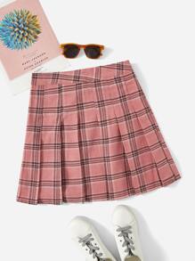 SHEIN Qutie Plaid Print Fold Pleated Skirt - Multicolor - View 1