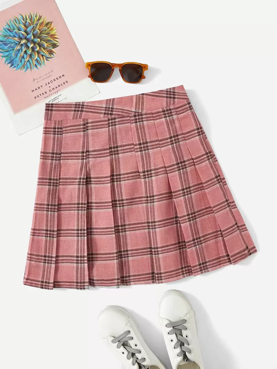 SHEIN Qutie Plaid Print Fold Pleated Skirt - Multicolor - View 1