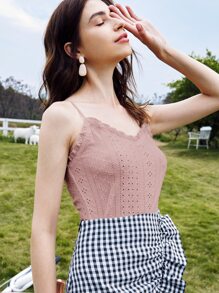 SHEIN Frenchy Frill Trim Schiffy Cami Top Summer - Dusty Pink - View 4