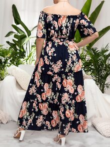 Mulvari Plus Floral Bardot Belted Maxi Layered Dress - Multicolor - View 2