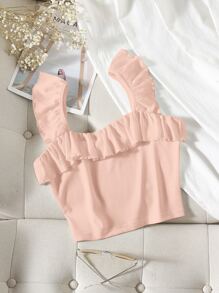 Áo hai dây Xù màu trơn Giải trí - Màu Hồng baby - Xem 1