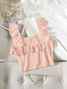 Áo hai dây Xù màu trơn Giải trí - Màu Hồng baby - Xem 2