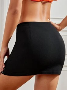 SHEIN PETITE Falda fruncido cruzado bajo asimétrico - Negro - Ver 2