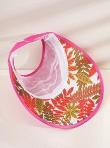 1 chiếc mũ chống nắng có thể gấp lại dành cho nữ có phần trên bằng lưới đính hạt, thích hợp cho những chuyến du lịch ngoài trời - Màu Hồng Tươi - Xem 2