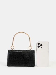 Mini Glitter Detail Square Bag - Black - View 10