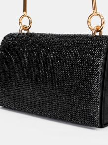 Mini Glitter Detail Square Bag - Black - View 9