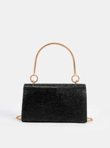 Mini Glitter Detail Square Bag - Black - View 5