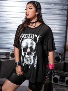 ROMWE PUNK taglie forti Maglietta con stampa scheletri trasparente - nero - Visualizzare 4