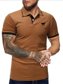 Manfinity Homme Men Horse Print Polo Shirt - Brown - View 1