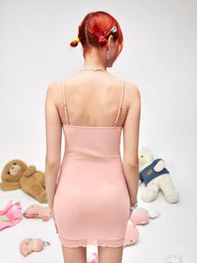 ROMWE Drawstring Cami Dress - Baby Pink - View 2