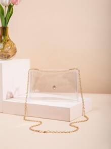 迷你透明按扣鏈方形袋，允許進場的12 x 12 x 6透明清晰手提包，適用於音樂會運動節日等活動，防水、防沙透明包，適合女性沙灘運動野餐小吃手提透明包