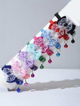 2pcs Random Color Bow-knot Lace Decor Pet Collar